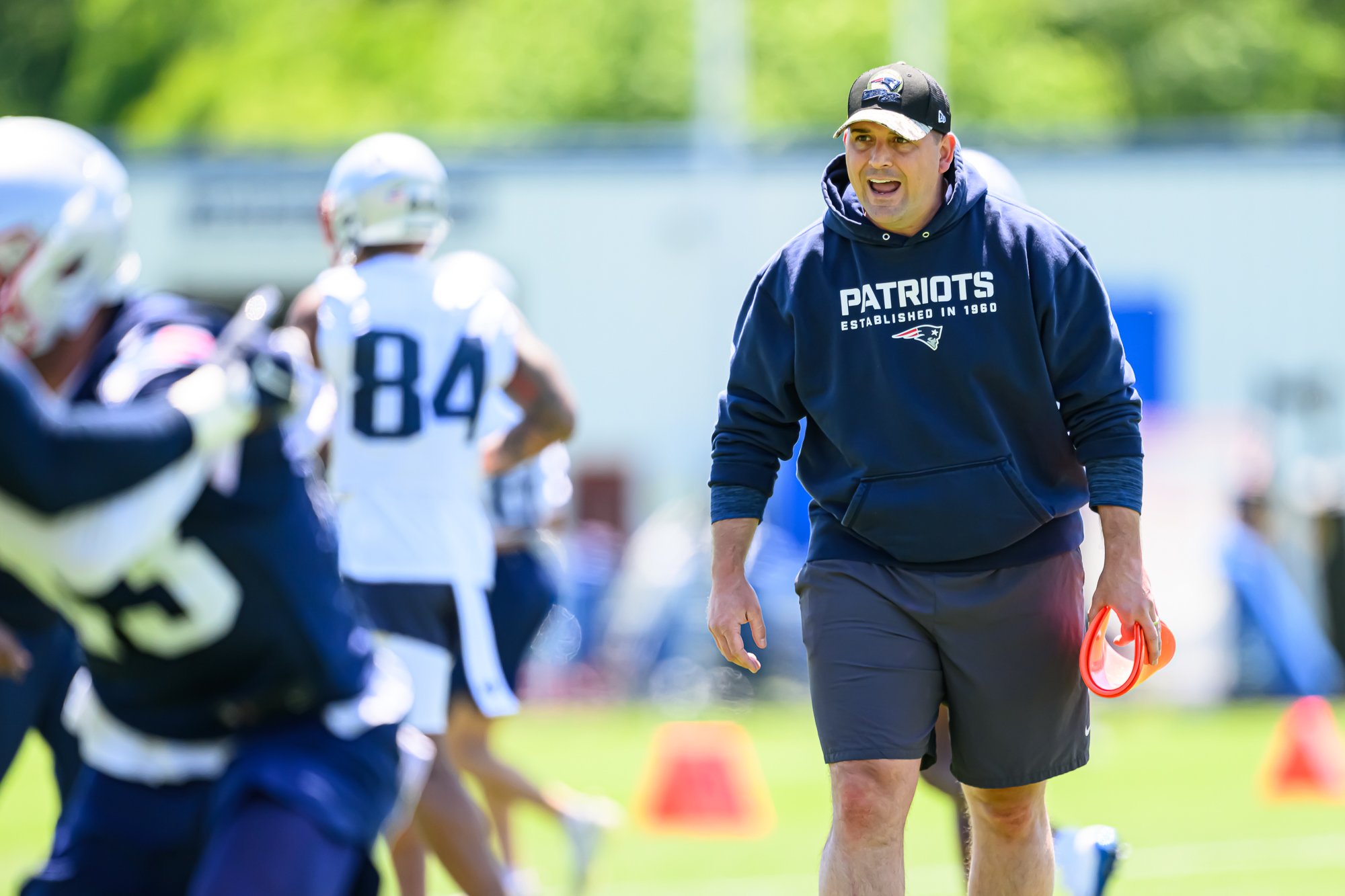 New England Patriots defensive end DaMarcus Mitchell warms up