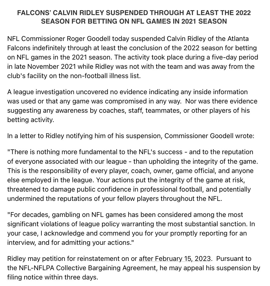 Calvin Ridley gambling suspension, explained: Falcons WR banned  indefinitely for betting on NFL games