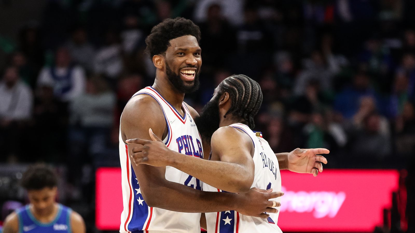 Joel Embiid and James Harden of the Philadelphia 76ers embrace Tyrese  News Photo - Getty Images