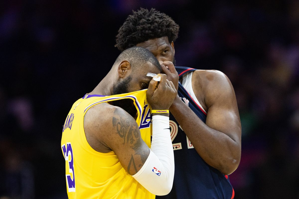 LeBron James and Joel Embiid LeBron James and Joel Embiid