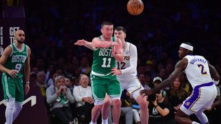 Simone's Six: Pritchard's fire, Doncic's defense, and the ultimate rivalry in Celtics-Lakers taken at Crypto.com Arena (Celtics). Photo by © Gary A. Vasquez