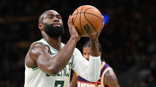 Simone's Six: Jaylen Brown's power, defending Devin Booker, and Payton Pritchard's underrated role in Celtics-Suns taken at TD Garden (Celtics). Photo by © Brian Fluharty
