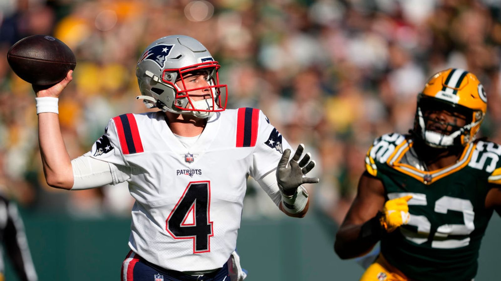 Patriots rookie QB Bailey Zappe's NFL debut is a toe-to-toe battle with  Aaron Rodgers at Lambeau Field