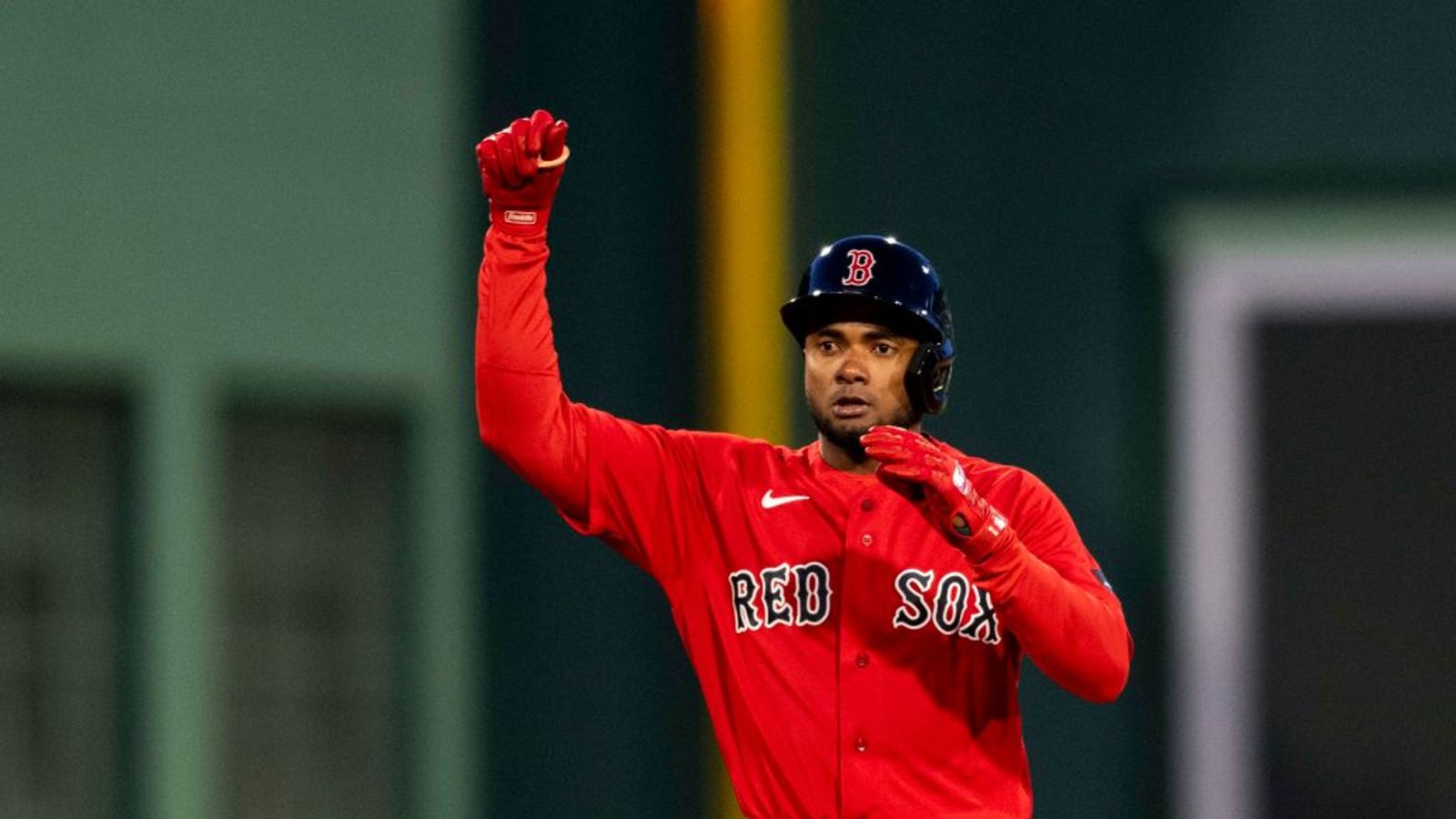 Boston Red Sox SS Pablo Reyes claps after stealing second base. The News  Photo - Getty Images